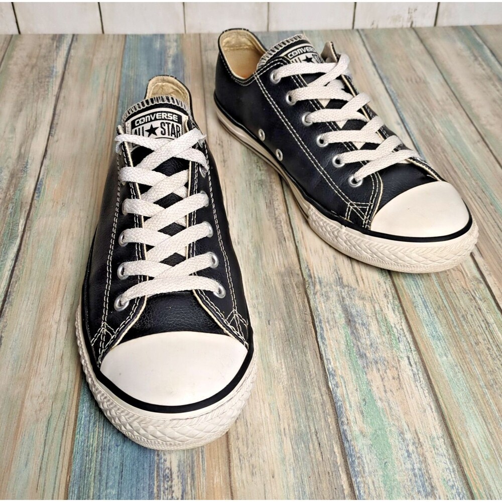 Converse All Star Youth 5.5 Black Faux Leather Low Top Shoes Sneakers Chucks